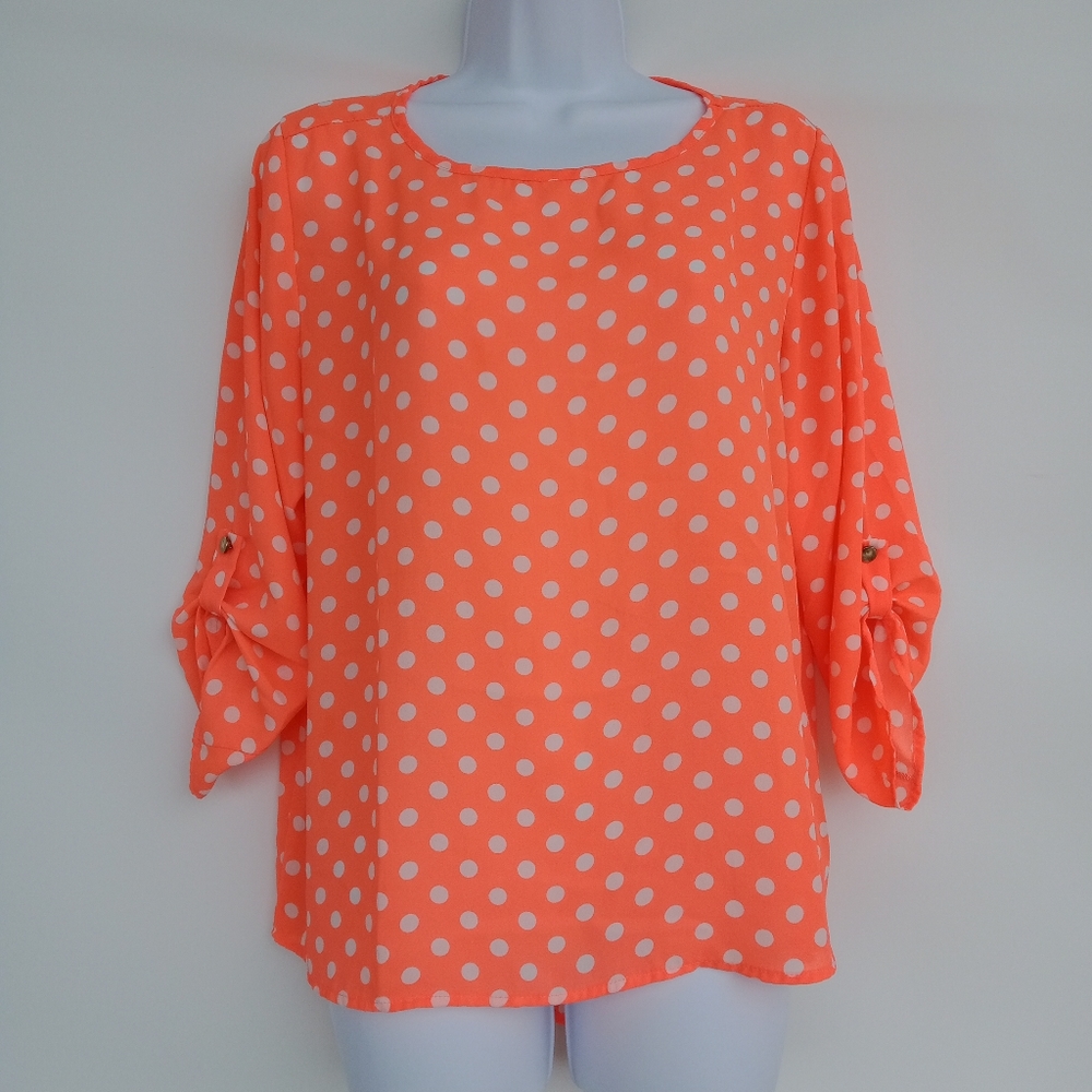 Adrienne Bright Orange Polkadot Top Medium